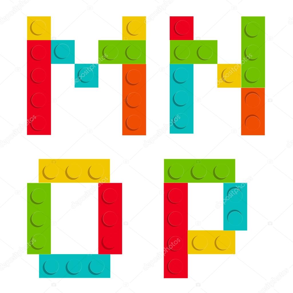 Alphabet set made of toy construction brick blocks isolated iso