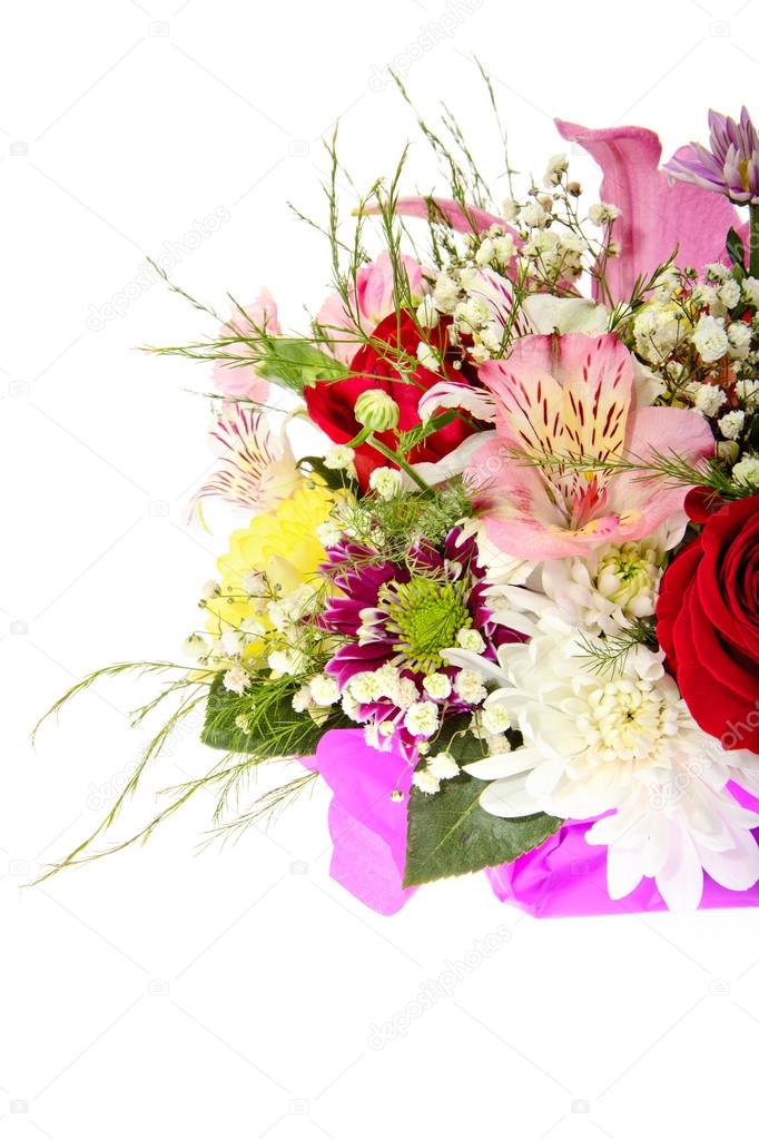 Colorful Flowers Bouquet Isolated on White Background