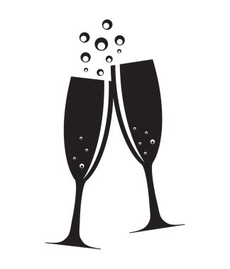 Resimde iki kadeh şampanya siluet vektör