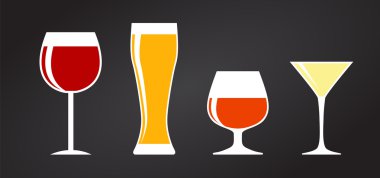 Siyah alkollü cam siluet vektör çizim seti