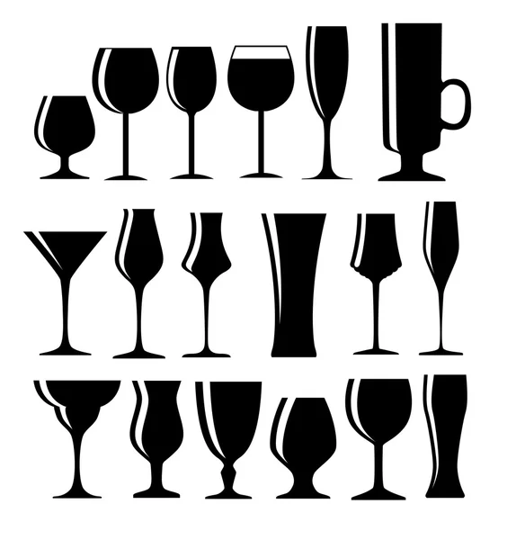 Set of Black Alcoholic Glass Silhouette Vector Illustration — Stock Vector