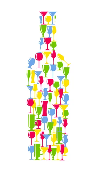 Botella de vino de silueta de vidrio alcohólico Vector Ilustración — Archivo Imágenes Vectoriales