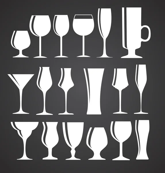 Set of Black Alcoholic Glass Silhouette Vector Illustration EPS1 — Stock Vector