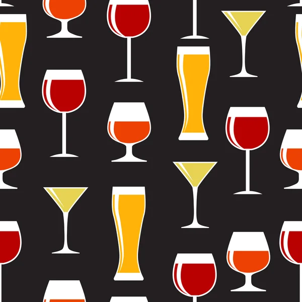 Alcoholic Glass Silhouette Seamless Pattern Background Vector Il — Stock Vector