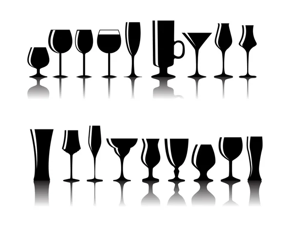 黒いアルコール ガラス シルエット ベクトル図のセット — ストックベクタ