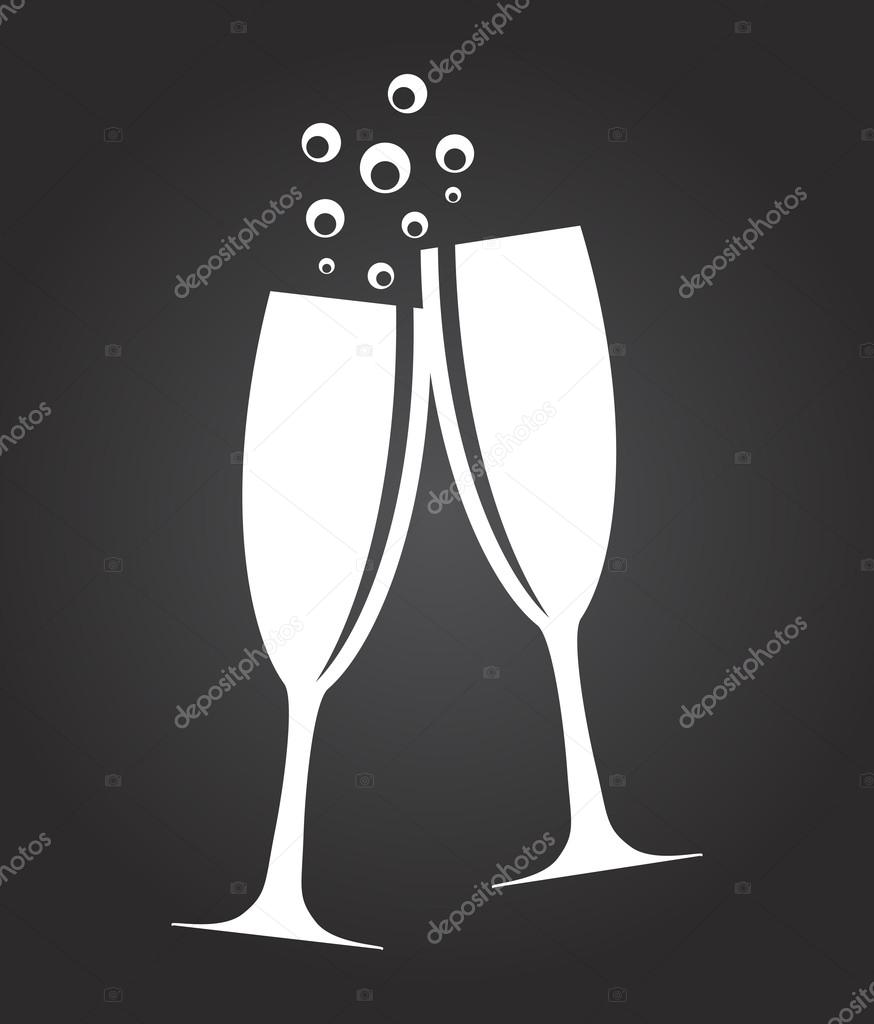 Two Glasses of Champagne Silhouette Vector Illustration