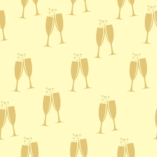 Two Glasses of Champagne Silhouette Seamless Pattern Background — Stock Vector