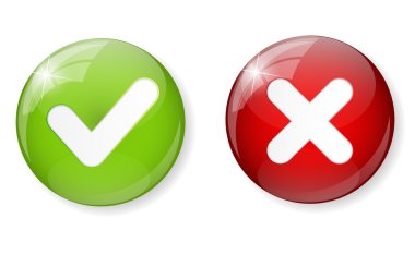 Kırmızı ve yeşil işareti simgesi düğmesini vektör çizim kontrol