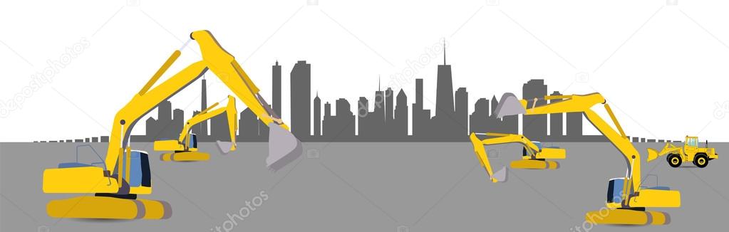 Construction Machinery in the City. Vector Illustration.