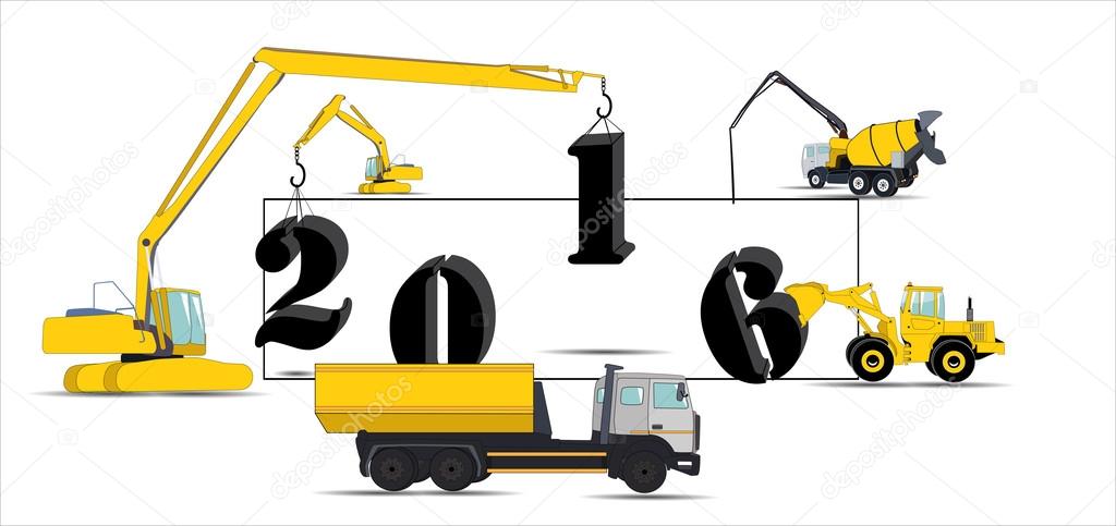 Equipment Builds Calendar for 2016. Vector Illustration.