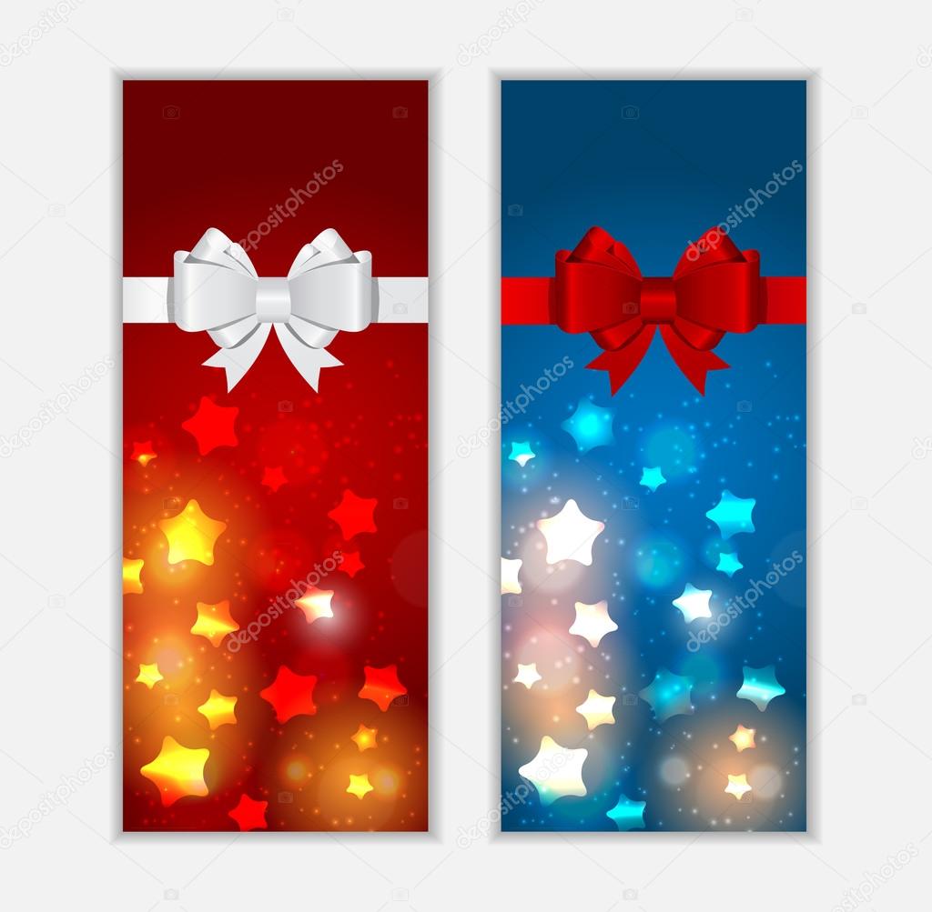 Abstract Glossy Star Background with Bow and Ribbon Vector Illus