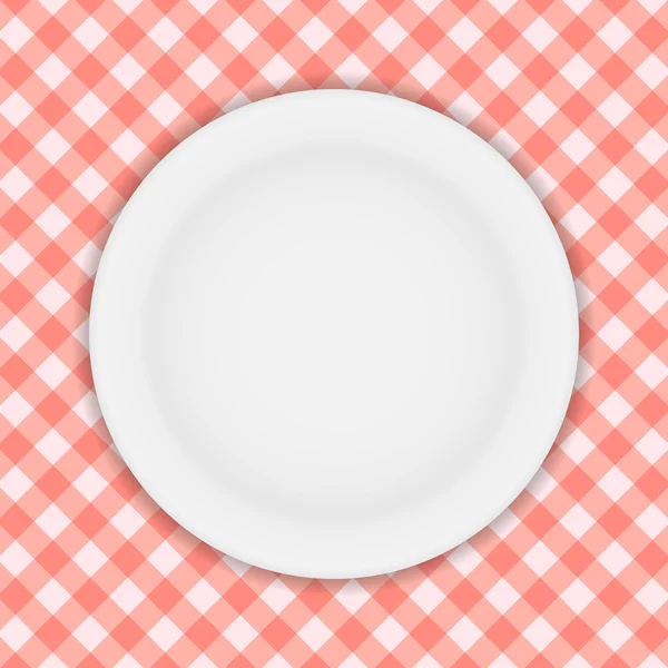 Damalı masa örtüsü vektör çizim üzerinde beyaz tabak — Stok Vektör