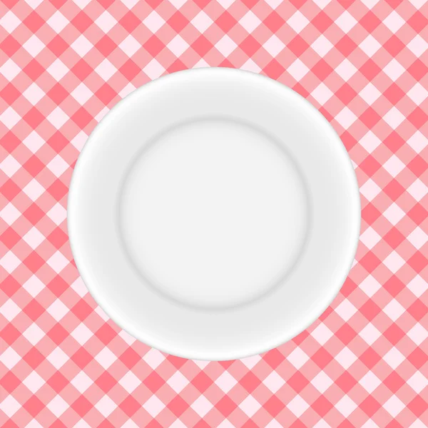 市松模様のテーブル クロス ベクトル イラストレーション上の白いプレート — ストックベクタ