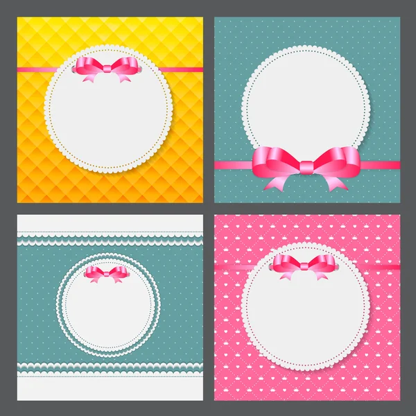 Vintage Frame with Bow Set  Background. Vector Illustration — Stock Vector