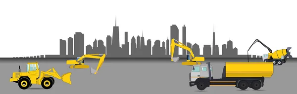 Machines de construction dans la ville. Illustration vectorielle . — Image vectorielle