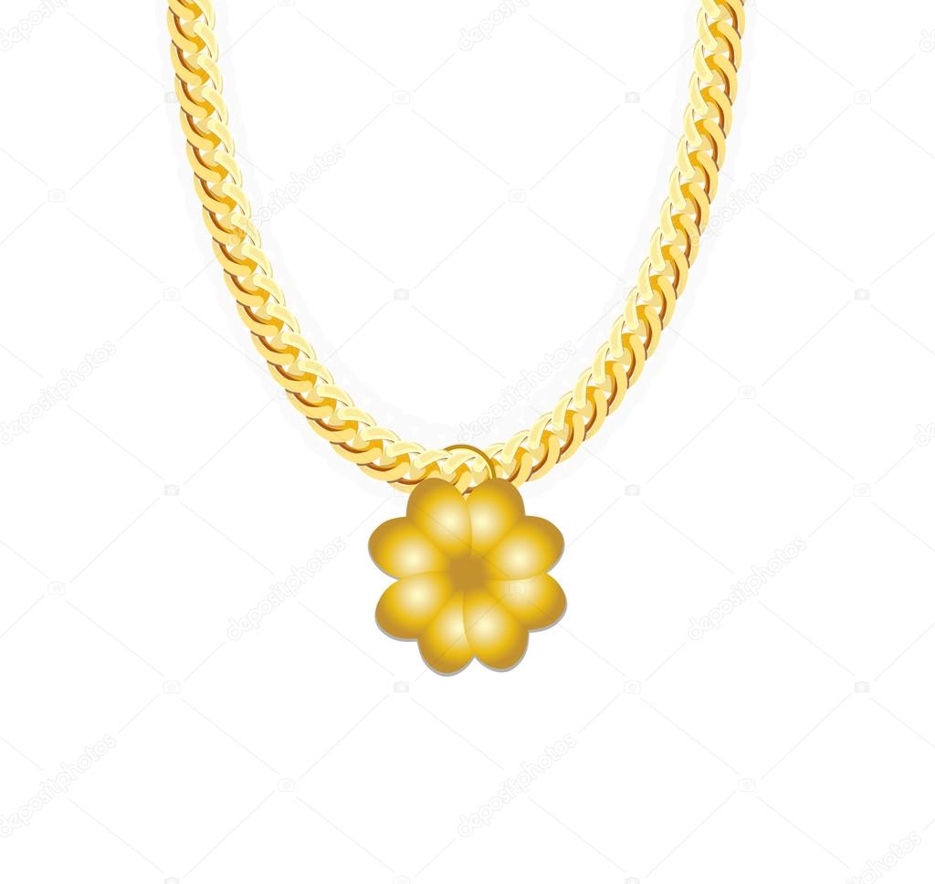 Gold Chain Jewelry whith Four-leaf Clover. Vector Illustration.