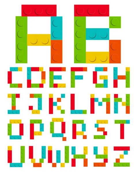 Ensemble alphabet en briques de construction de jouets Blocs isolés Whit — Image vectorielle