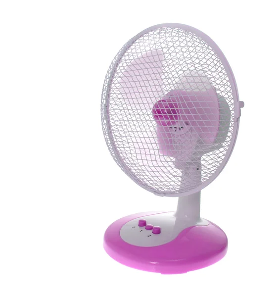 Werken tabel elektrische roze ventilator. Geïsoleerd — Stockfoto