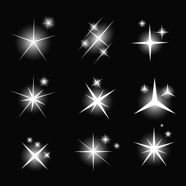 Sada svítící světlo hvězd se leskne vektorové ilustrace — Stockový vektor