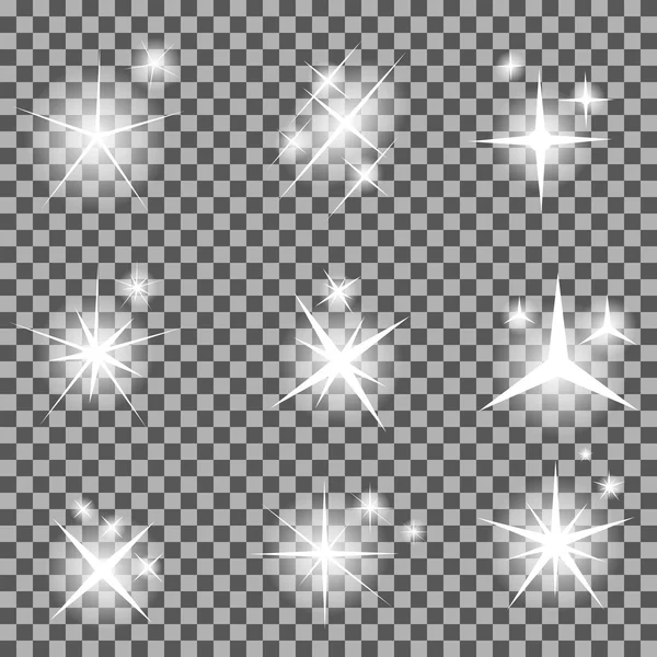 Conjunto de estrellas de luz brillante con chispas Vector Illustration — Vector de stock