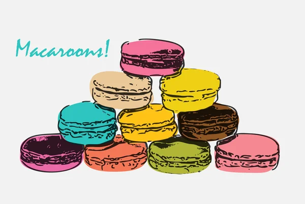 Doce saboroso desenhado Macaroons isolado em fundo branco — Vetor de Stock