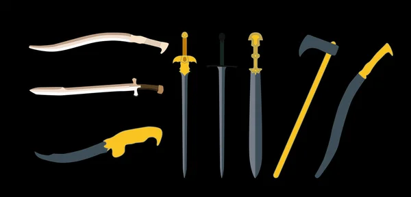 Impostare la spada, Spade, Ax, Machete. Illustrazione vettoriale . — Vettoriale Stock