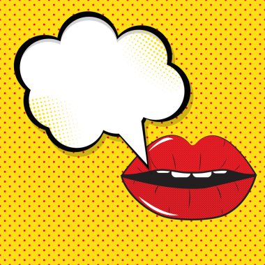 Konuşma balonu ile açık kırmızı dudaklar
