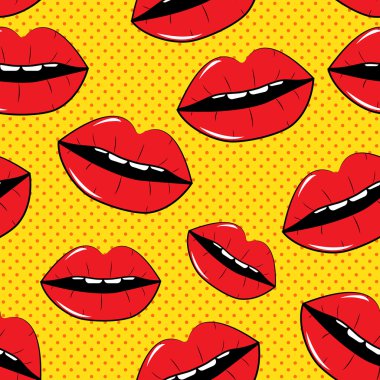 Dudaklar Dikişsiz desen arka planda Pop Art stil vektör Illustr