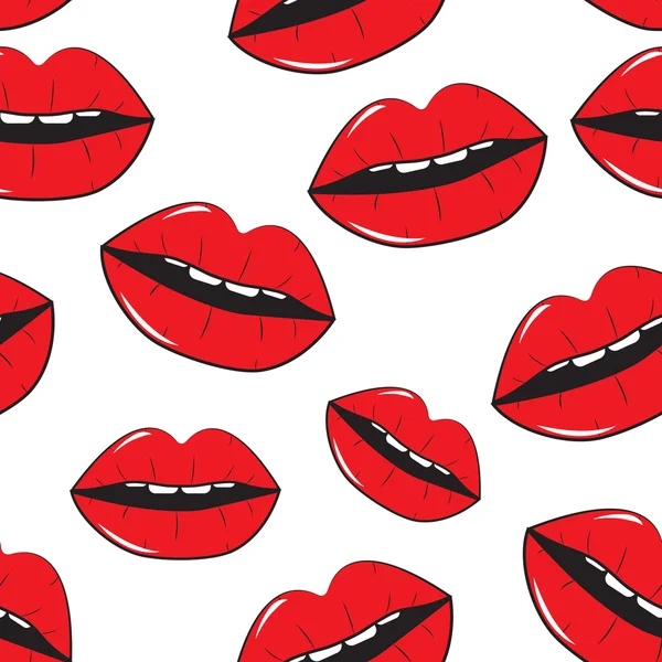 Lips Seamless Pattern Background in Pop Art Style Vector Illustr — Stock Vector