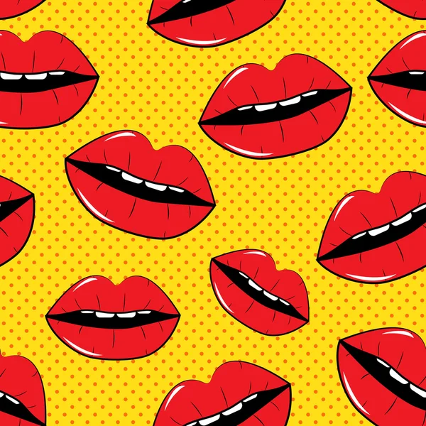 Lips Seamless Pattern Background in Pop Art Style Vector Illustr — Stock Vector