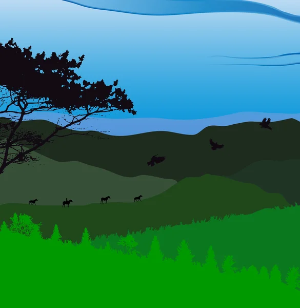 Obrázek hory, krajina, stromy. Abstraktní Eco Banner. Vektorové I — Stockový vektor