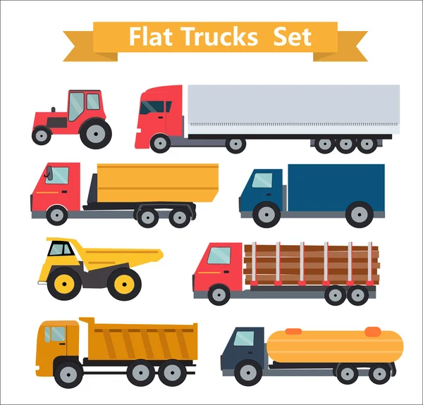 Flat Trucks Set Vector Illustration — Stock Vector