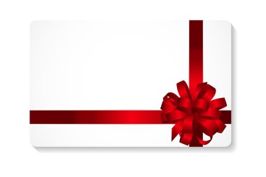 Kırmızı kurdele ve kurdele vektör resimli hediye kartı