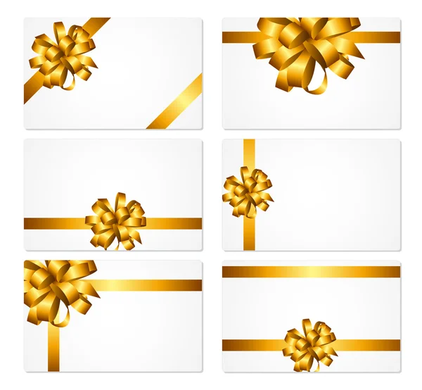 Tarjeta de regalo con arco de oro y conjunto de cinta Vector Ilustración — Vector de stock