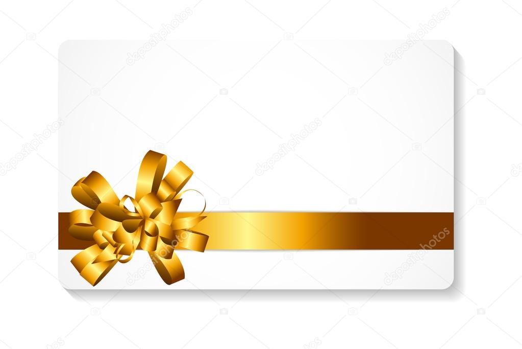 Gift Card with Gold Bow and Ribbon Vector Illustration