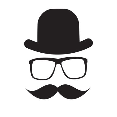 Hipster karakteri ile gözlük ve bıyıklı