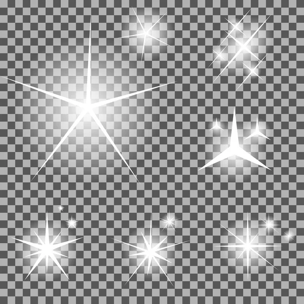 Conjunto de estrellas de luz brillante con chispas Vector Illustration — Vector de stock