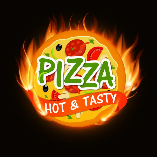 Icono de pizza de fuego caliente Menú Plantilla Vector Ilustración — Archivo Imágenes Vectoriales