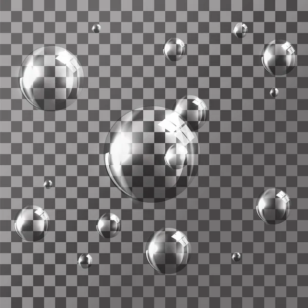 Bolle trasparenti su sfondo grigio. Illustrazione vettoriale . — Vettoriale Stock