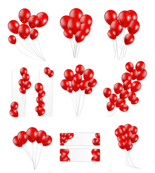 Gran Conjunto de Globos Rojos, Vector Ilustración — Archivo Imágenes Vectoriales