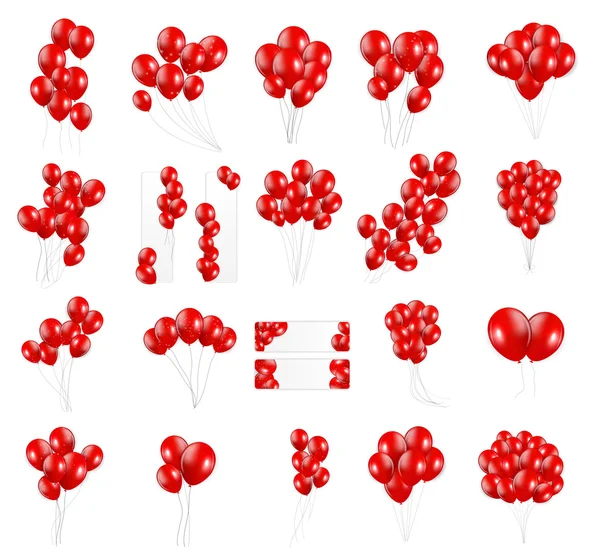 Big Set of Red Balloons, Vector Illustration — Stock Vector
