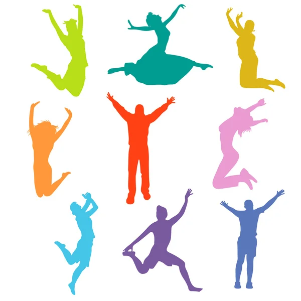 Silhouette Personnes Saut — Image vectorielle