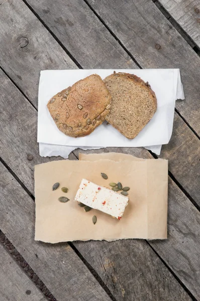 Unleavened bread with tofu and pumpkin seed — Stock Photo, Image