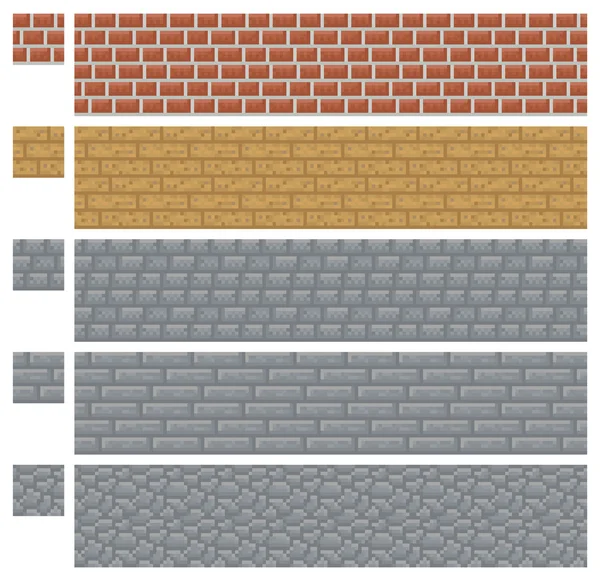 Struktur för platformers pixel konst vektor - tegel, sten och trä wall — Stock vektor