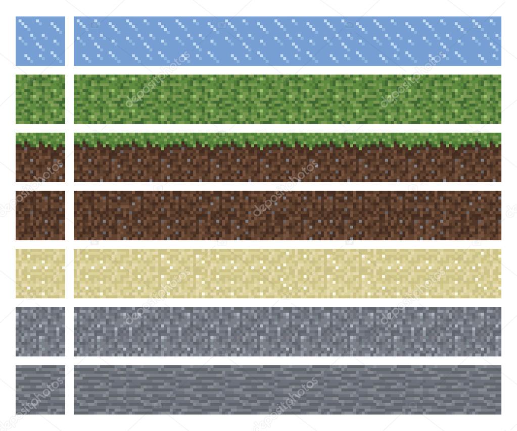 Texture for platformers pixel art vector - mud grass stone ground tile isolated