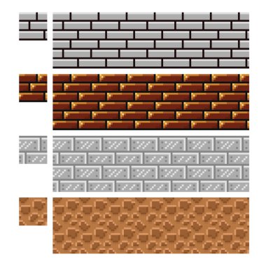 Doku platformers piksel sanat vektör - tuğla taş ve çelik duvar için