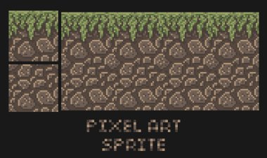 Vektör piksel sanat doku çim platformer sprite ile taş toprak arazi