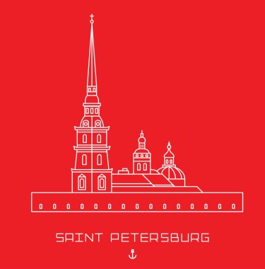 Peter ve Paul Katedrali - Saint Petersburg mimari anıt. Basit çizgi çizilmiş şekil.