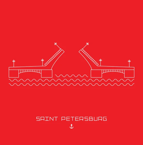 Palace Bridge - symbool van Sint-Petersburg, Rusland. Eenvoudige lijn getrokken. Vectorillustratie. — Stockvector