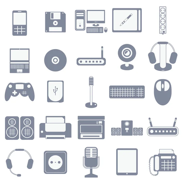 Conjunto de ícones vetoriais de dispositivos de mídia de computador e armazenamentos — Vetor de Stock